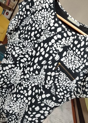 Siyah Beyaz Desenli Midi Elbise - Görsel 6