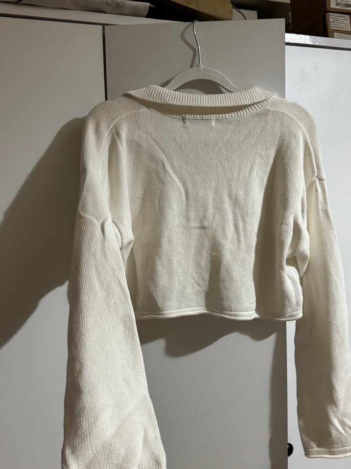 Beyaz Yarım Fermuarlı Örgü Kadın Kazak - Görsel 4