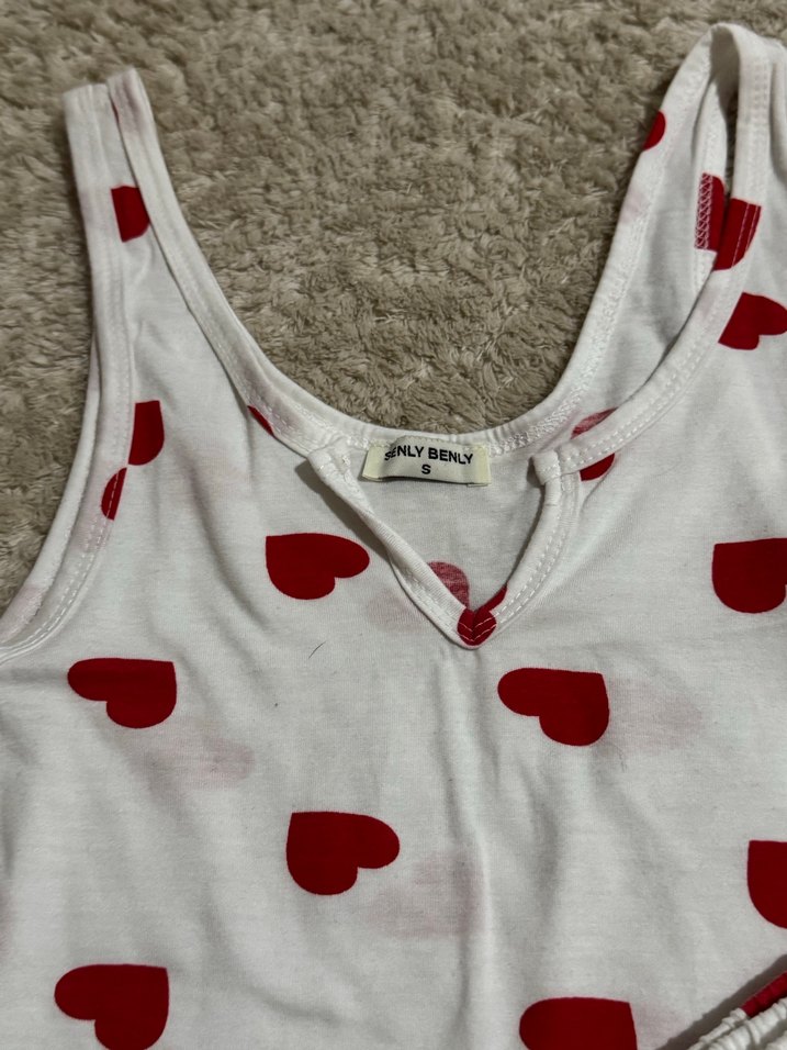 Kırmızı Kalp Desenli Beyaz Kadın Şortlu Pijama - Görsel 2