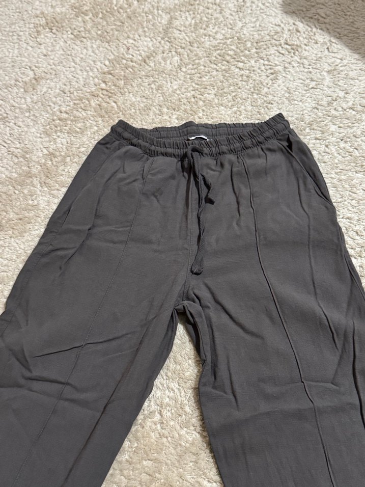 Gri Rahat Kesim Keten Kadın Pantolon - Görsel 2