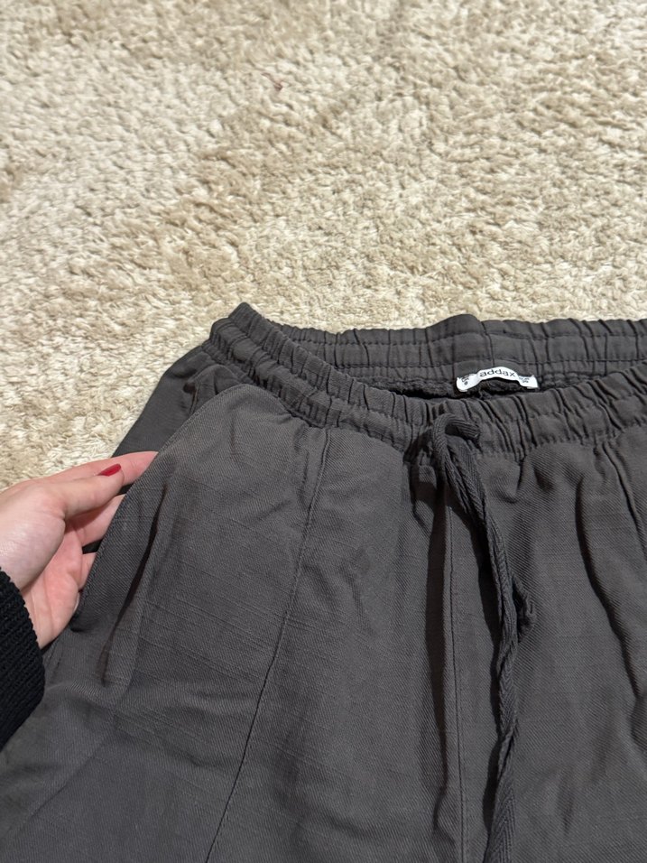 Gri Rahat Kesim Keten Kadın Pantolon - Görsel 4