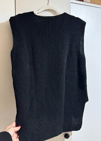 Siyah V Yaka Örgü Kadın Süveter - Görsel 3