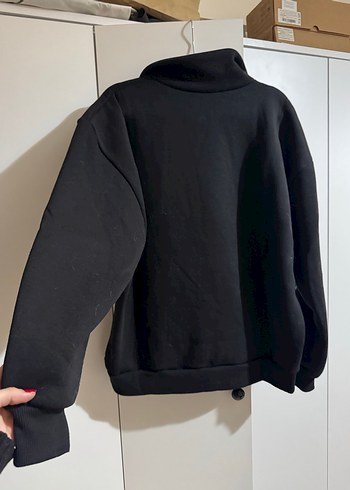 Yarım Fermuarlı Siyah Oversize Sweatshirt - Görsel 3