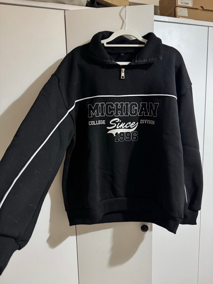 Yarım Fermuarlı Siyah Oversize Sweatshirt - Görsel 2