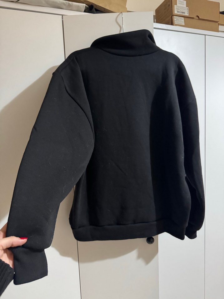 Yarım Fermuarlı Siyah Oversize Sweatshirt - Görsel 3