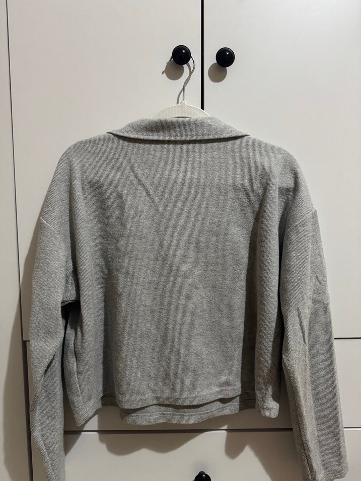 Gri Yarım Fermuarlı Kadın Sweatshirt - Görsel 2