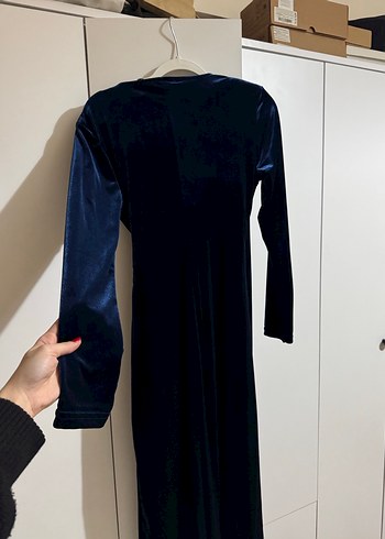 Kemer Detaylı Uzun Kollu Lacivert Kadın Elbise - Görsel 6