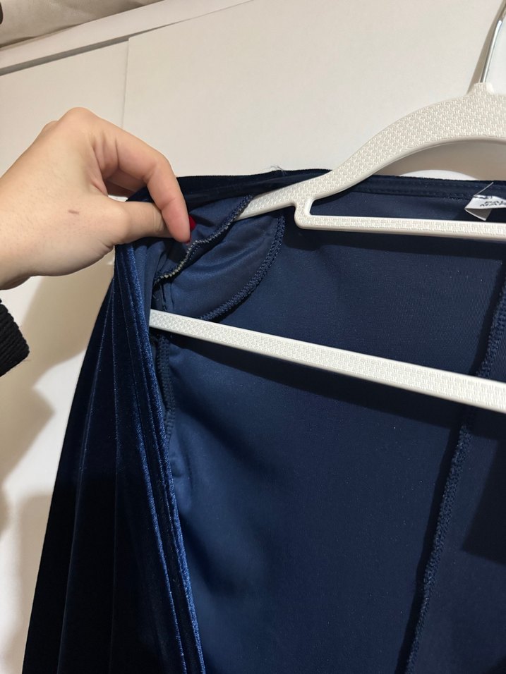 Kemer Detaylı Uzun Kollu Lacivert Kadın Elbise - Görsel 4