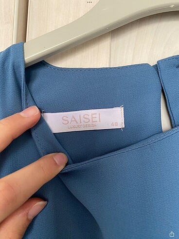 48 Beden mavi Renk SAISEI MAVİ BAĞCIKLI BLUZ