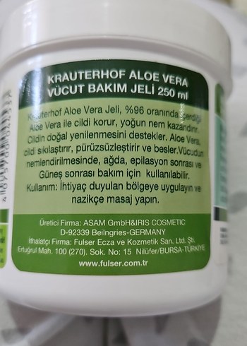 Diğer Kräuterhof Aloe Vera Vücut Jeli 250ml