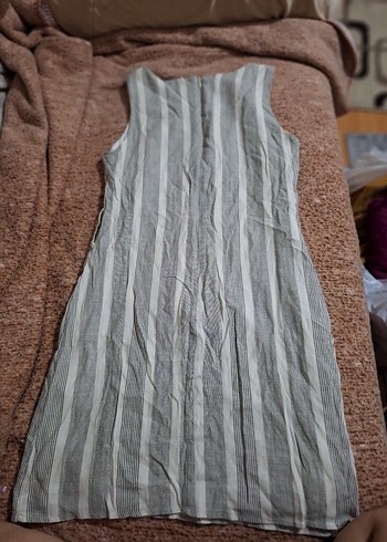 Gri Keten Uzun Kolsuz Bohem Elbise - Görsel 3