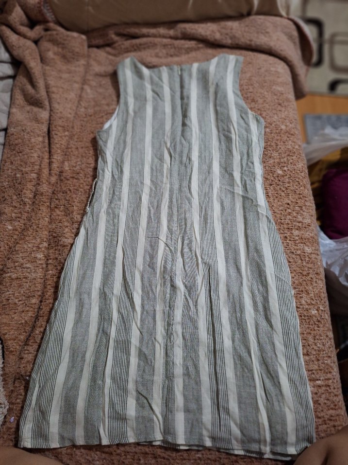 Gri Keten Uzun Kolsuz Bohem Elbise - Görsel 3