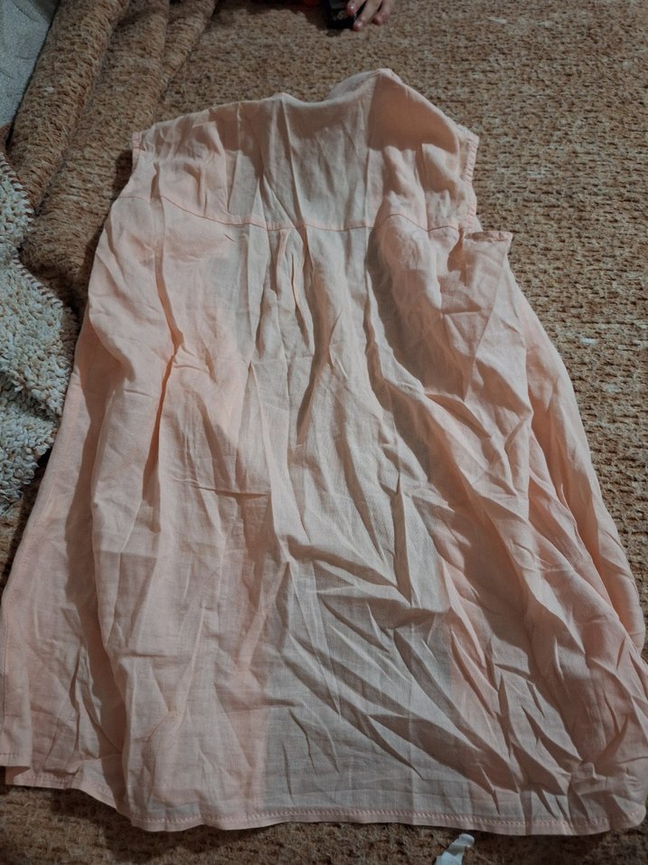 Bej Keten Düğmeli Bohem Kolsuz Gömlek - Görsel 5