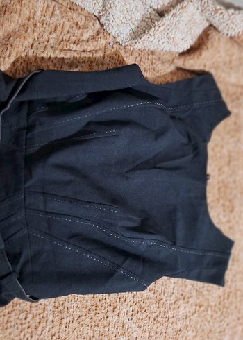 Kemerli Lacivert Kolsuz Uzun Keten Elbise - Görsel 4