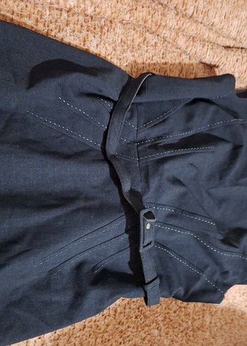 Kemerli Lacivert Kolsuz Uzun Keten Elbise - Görsel 2