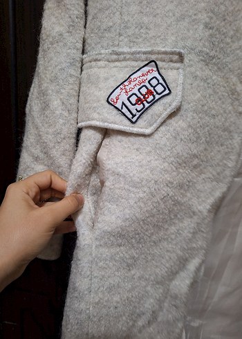 Nakışlı Beyaz Midi Kadın Palto - Görsel 5