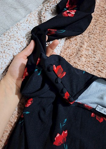 Kırmızı Çiçek Desenli Bohem Midi Elbise - Görsel 5