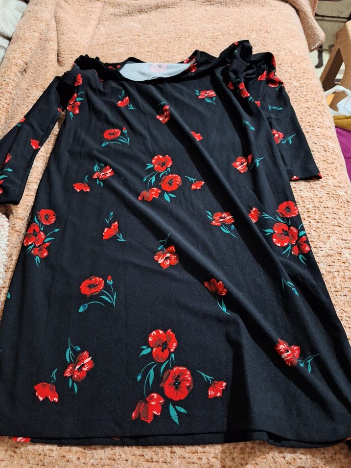 Kırmızı Çiçek Desenli Bohem Midi Elbise - Görsel 4