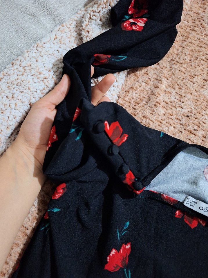 Kırmızı Çiçek Desenli Bohem Midi Elbise - Görsel 5