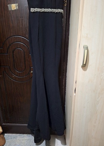 Siyah Uzun Abiye Elbise Kemer Detaylı - Görsel 2