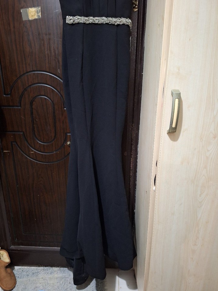 Siyah Uzun Abiye Elbise Kemer Detaylı - Görsel 2