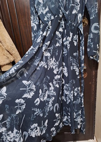 Gri Bohem Uzun V Yaka Elbise - Görsel 3