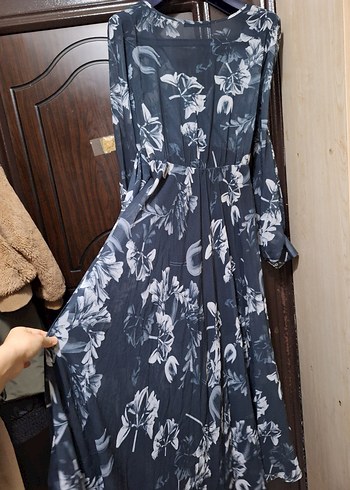 Gri Bohem Uzun V Yaka Elbise - Görsel 8