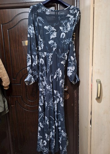 Gri Bohem Uzun V Yaka Elbise - Görsel 7