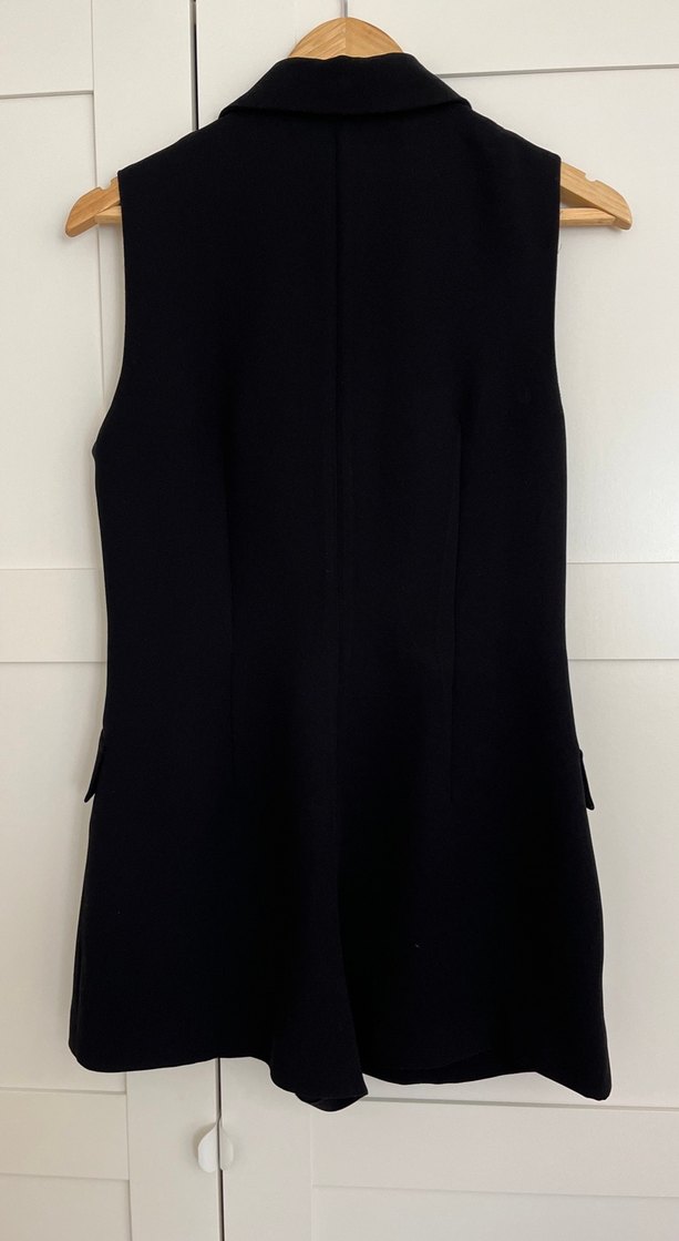 Kadın Siyah Düğmeli kruvaze yaka Midi tulum/şort - Görsel 4