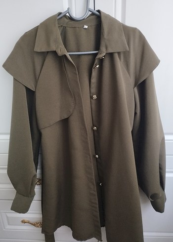 Kadın Haki Kemerli Uzun Trençkot - Görsel 3