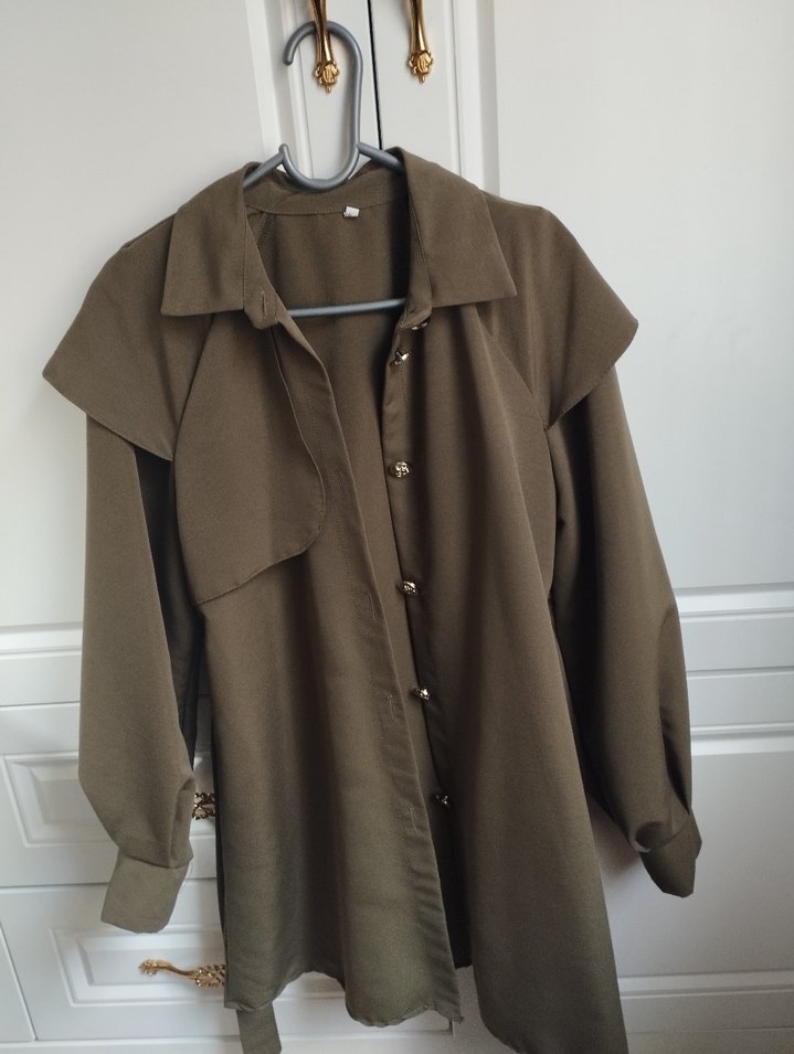 Kadın Haki Kemerli Uzun Trençkot - Görsel 4