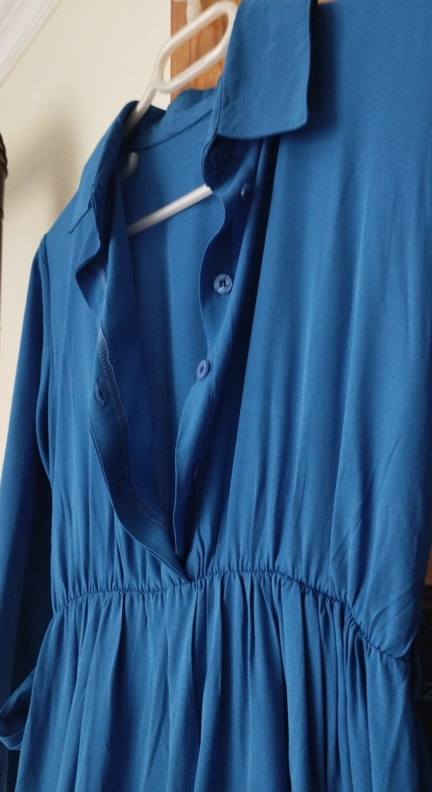 Uzun Kollu Mavi Bohem Uzun Elbise - Görsel 3