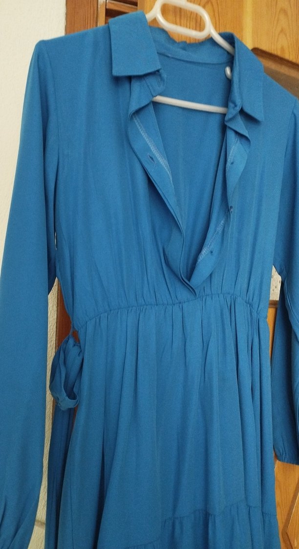 Uzun Kollu Mavi Bohem Uzun Elbise - Görsel 2