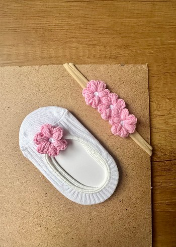 Bebek örgü saç bandı çorap seti - Görsel 3