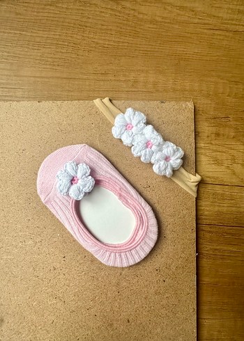 Bebek örgü saç bandı çorap seti - Görsel 2