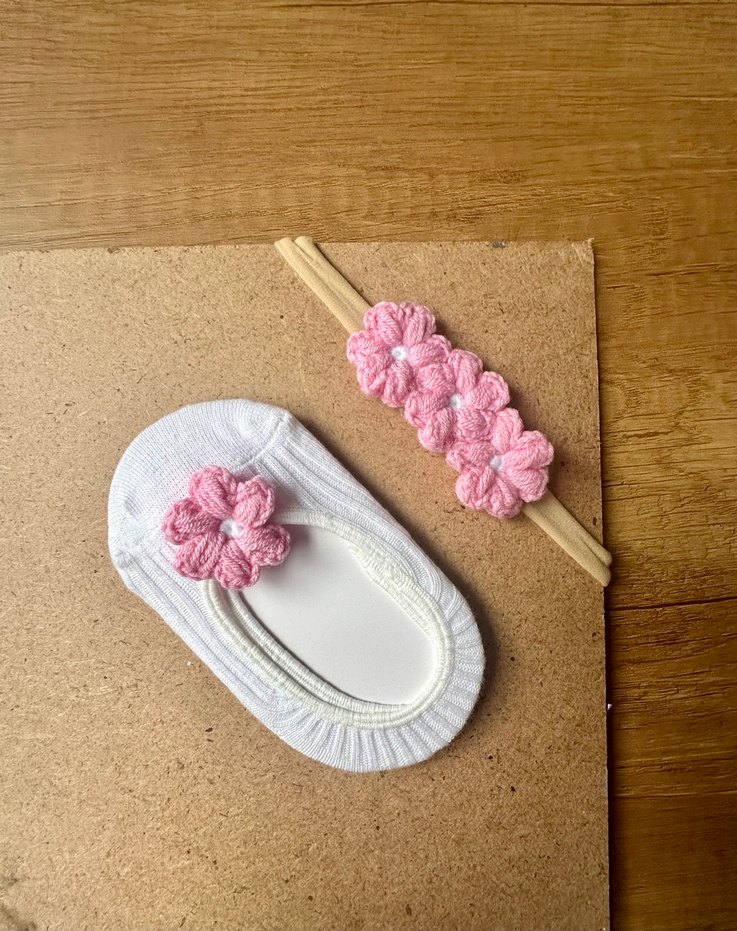 Bebek örgü saç bandı çorap seti - Görsel 3