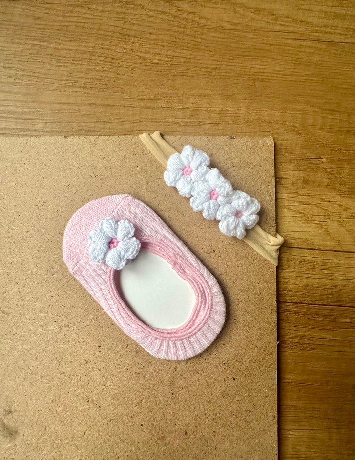 Bebek örgü saç bandı çorap seti - Görsel 2