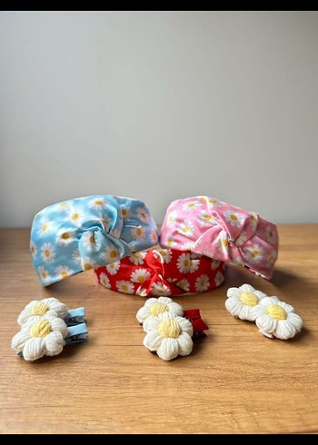 Çiçek Desenli Anne Kız Bebek Taç ve Toka Seti - Görsel 2