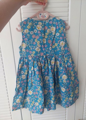 Çiçek Desenli Mavi Kız Elbisesi - Görsel 2