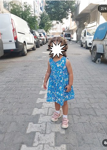 Çiçek Desenli Mavi Kız Elbisesi - Görsel 3