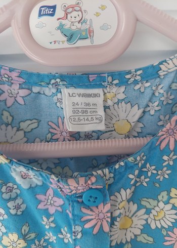 Çiçek Desenli Mavi Kız Elbisesi - Görsel 4