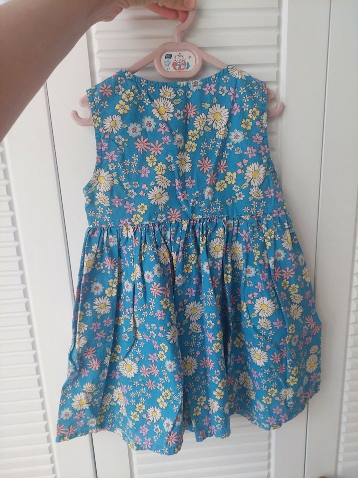 Çiçek Desenli Mavi Kız Elbisesi - Görsel 2