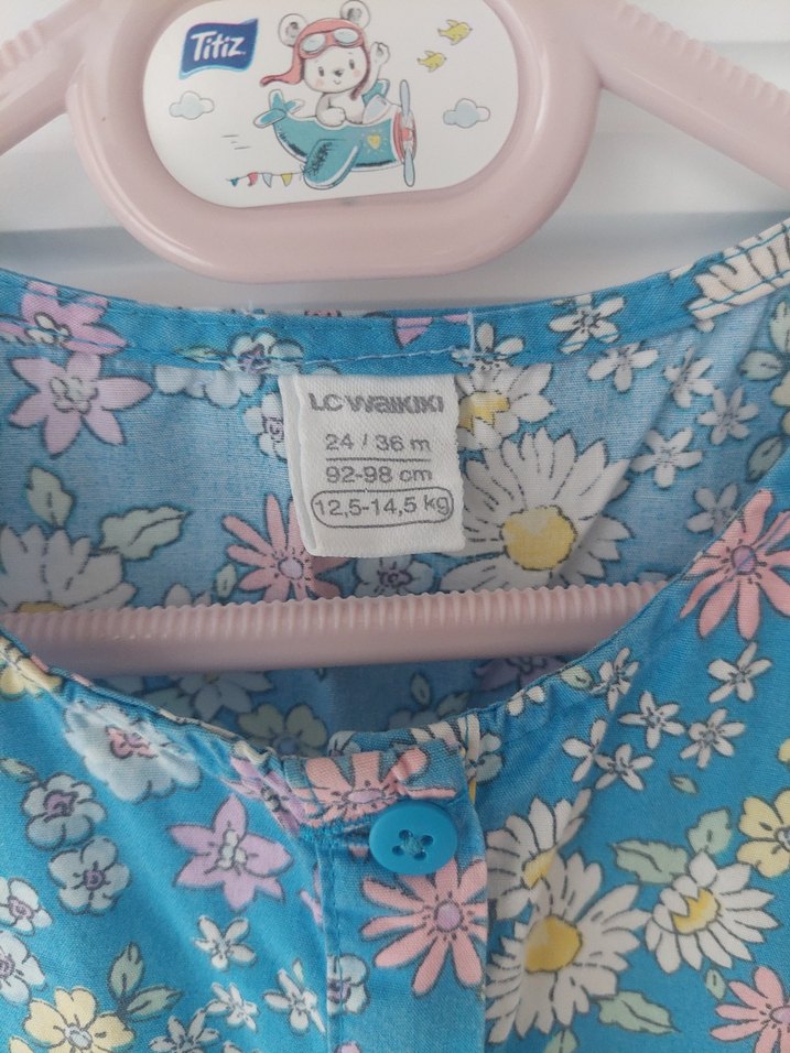 Çiçek Desenli Mavi Kız Elbisesi - Görsel 4