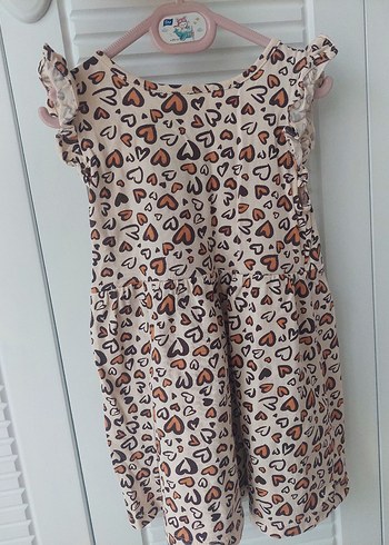 Kız Çocuk Renkli Kalp Desenli Kısa Kollu Elbise - Görsel 2