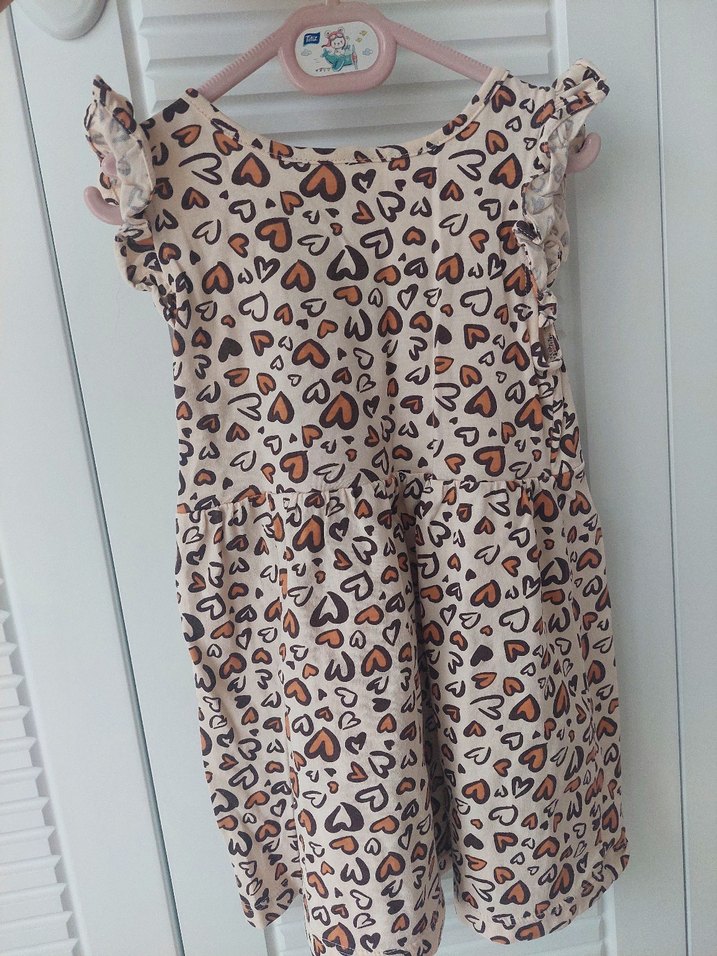 Kız Çocuk Renkli Kalp Desenli Kısa Kollu Elbise - Görsel 2