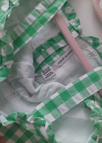 Yeşil Ekose Askılı Bebek Kız Takımı - Görsel 3