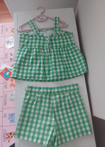 Yeşil Ekose Askılı Bebek Kız Takımı - Görsel 2