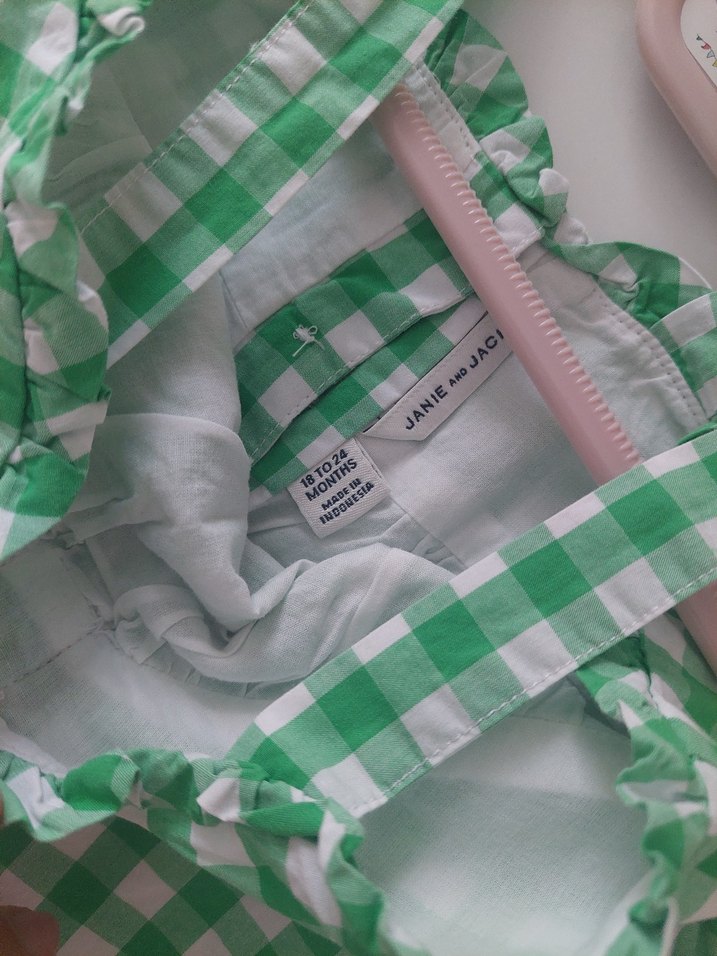 Yeşil Ekose Askılı Bebek Kız Takımı - Görsel 3
