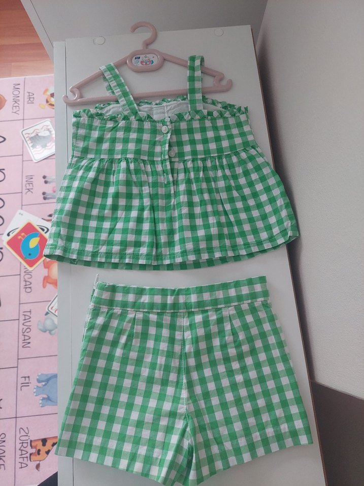 Yeşil Ekose Askılı Bebek Kız Takımı - Görsel 2