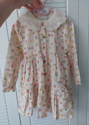 Dantel Yakalı Pastel Bej Kız Elbise - Görsel 4